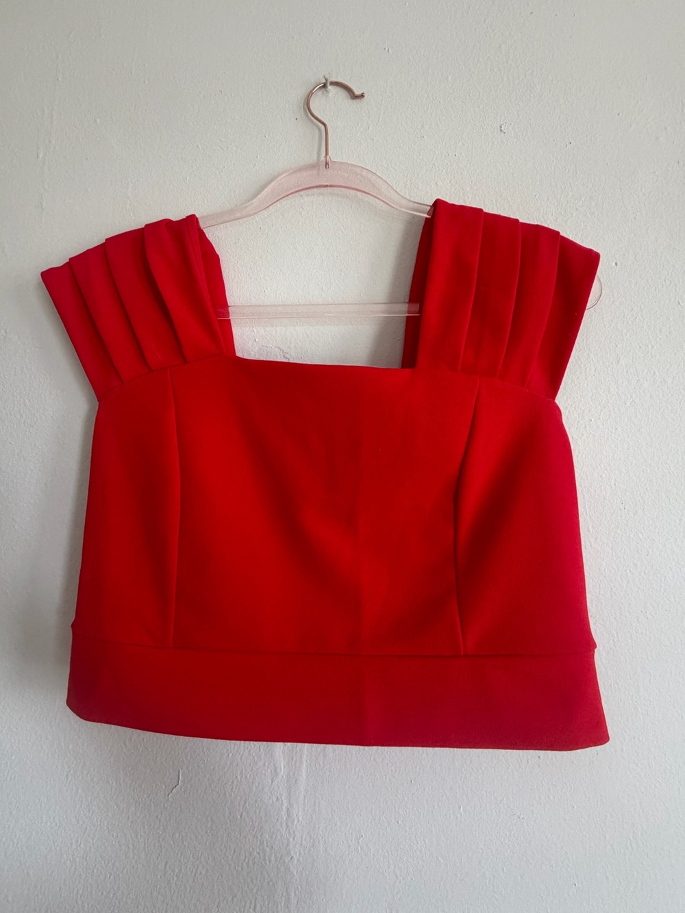 Structured Red Pleated-Strap Crop Top